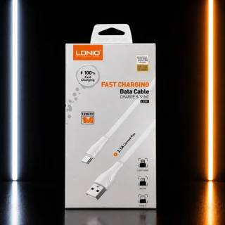 کابل شارژ و انتقال داده لایتنینگ الدینیو LDNIO LS551 جریان 2.1 آمپر طول 1 متر